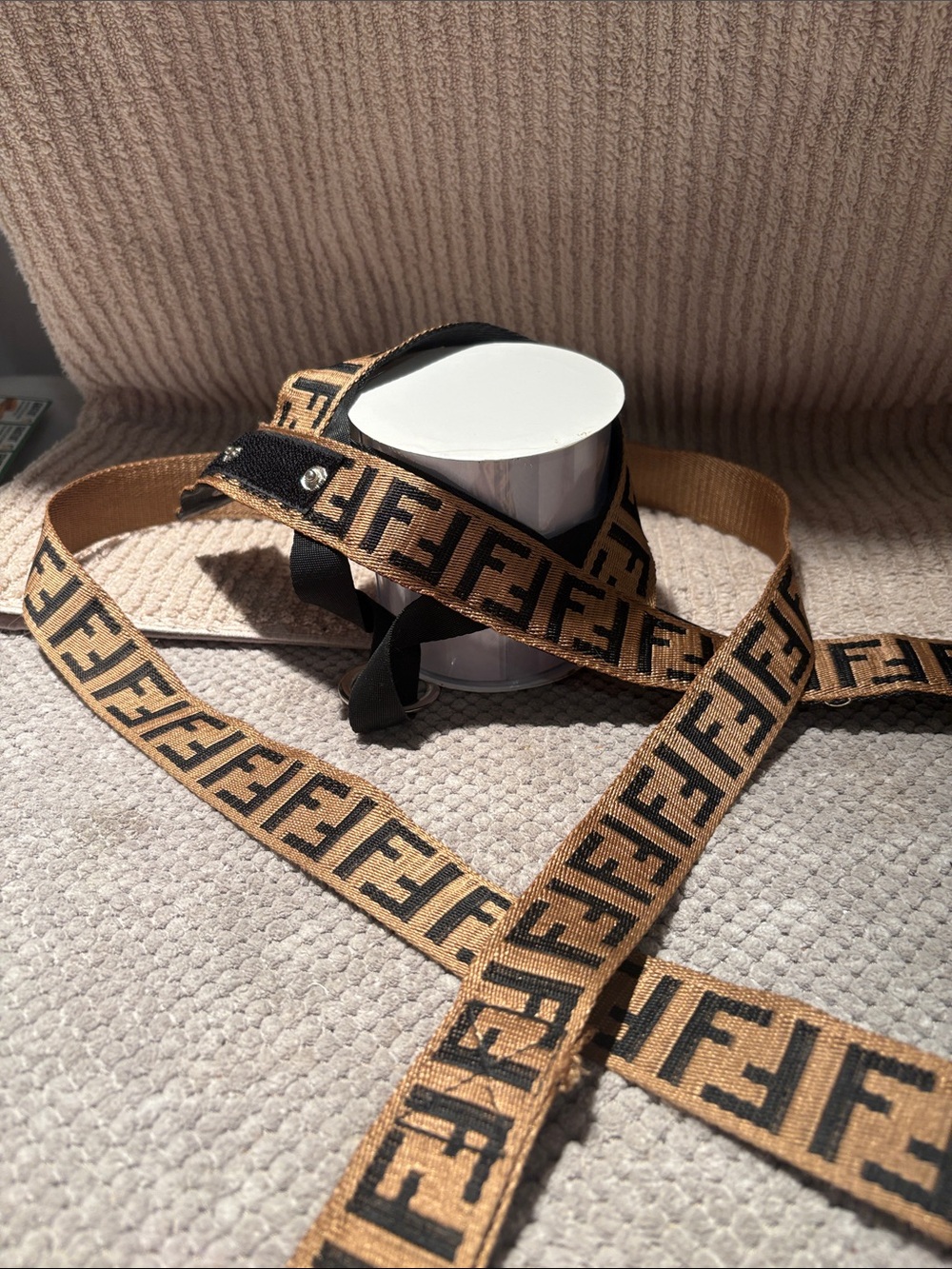 Fendi Tan and Black FF Logo Webbing Strap for Pets